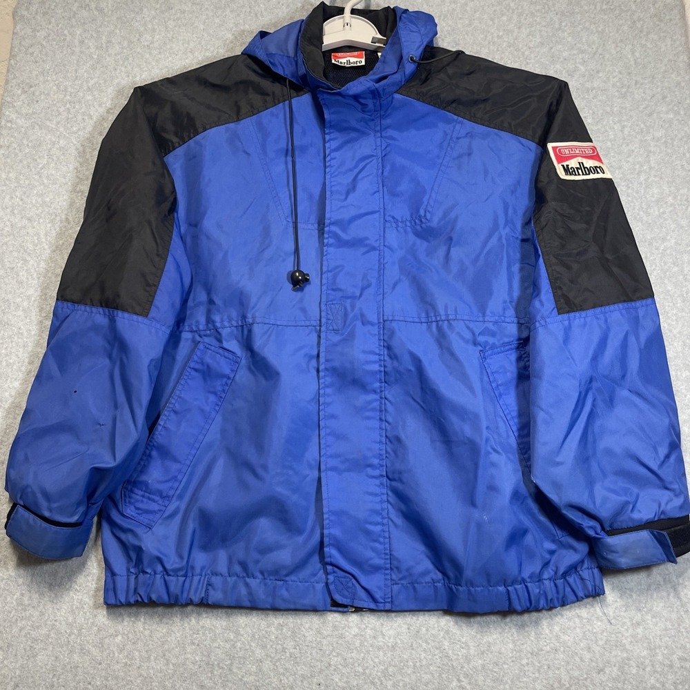 Vintage 90's Marlboro Unlimited Blue Windbreaker Jacket Men's Size L